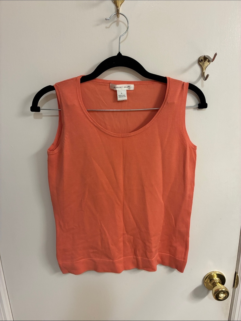 August Silk Coral Sleeveless Scoop Neck Knit Tank-Silk Blend-Size S